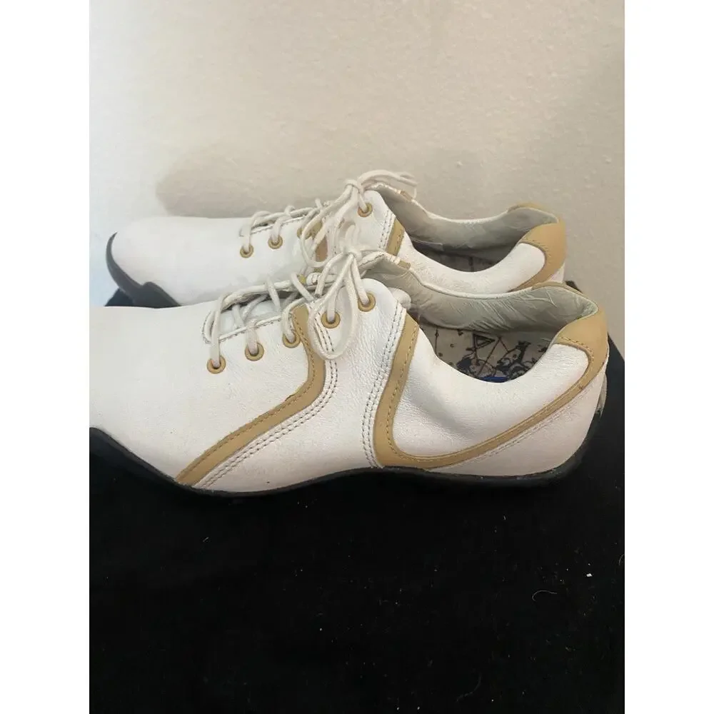 CLOSET CLEAN OUT Footjoy LoPro Collection Womens Golf Shoes Cleats White/Tan 6M